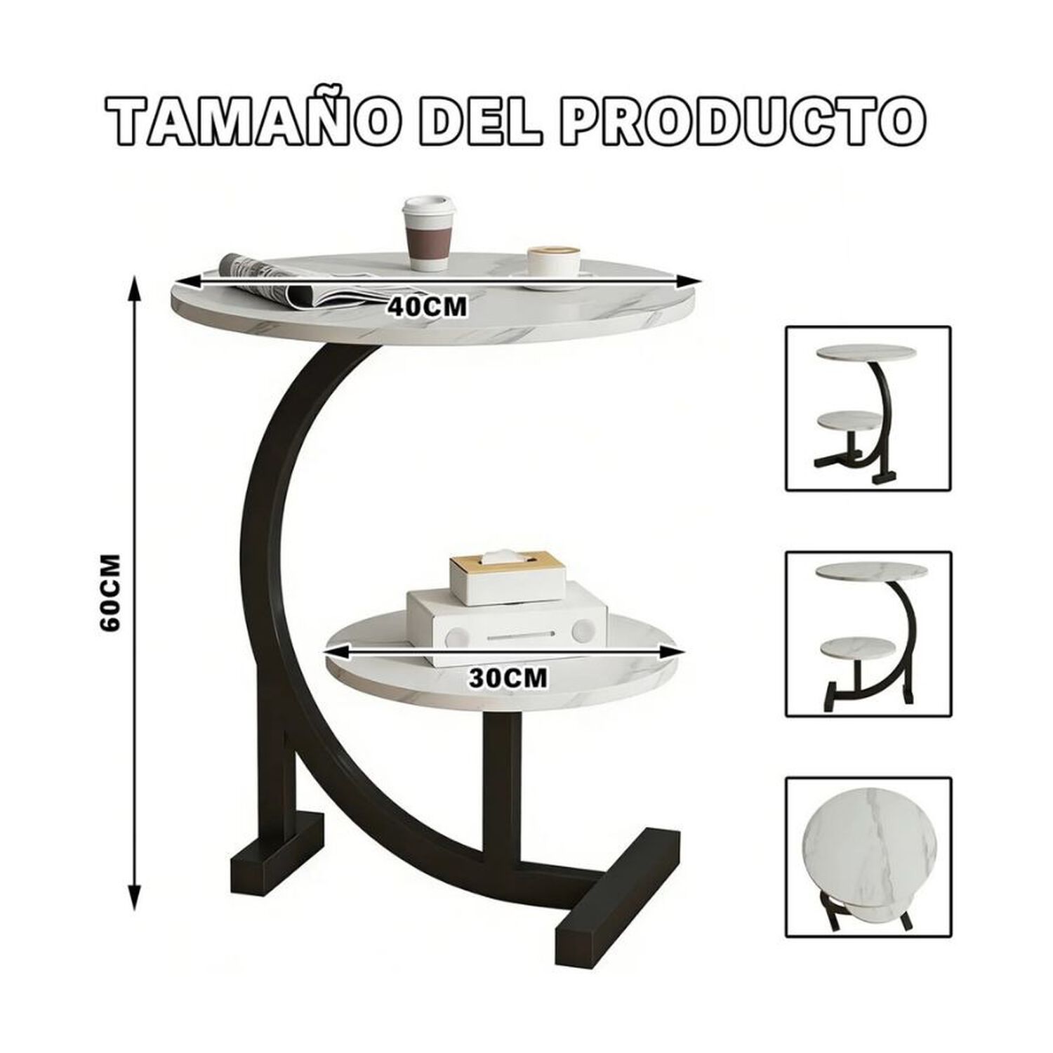Mesa Auxiliar En Forma De C Redonda De 2 Niveles Living Blanca image number 4.0