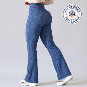 Calza Pantal&oacute;n Polar Con Chiporro Palazzo Mujer Elasticada T&eacute;rmica Azul Jeans