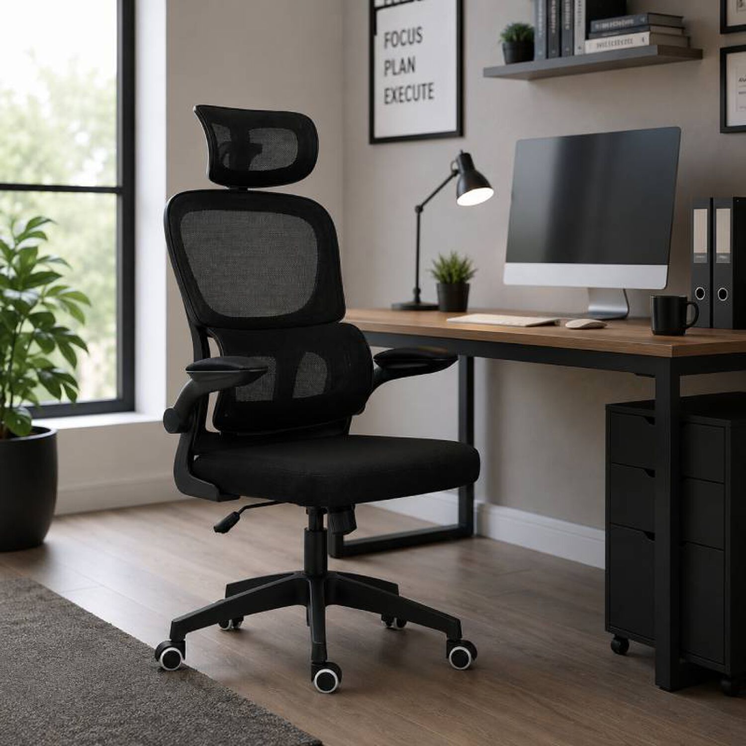 Silla De Escritorio Ergon&oacute;mica Ajustable Mesh Con Respaldo Transpirable Negra image number 2.0