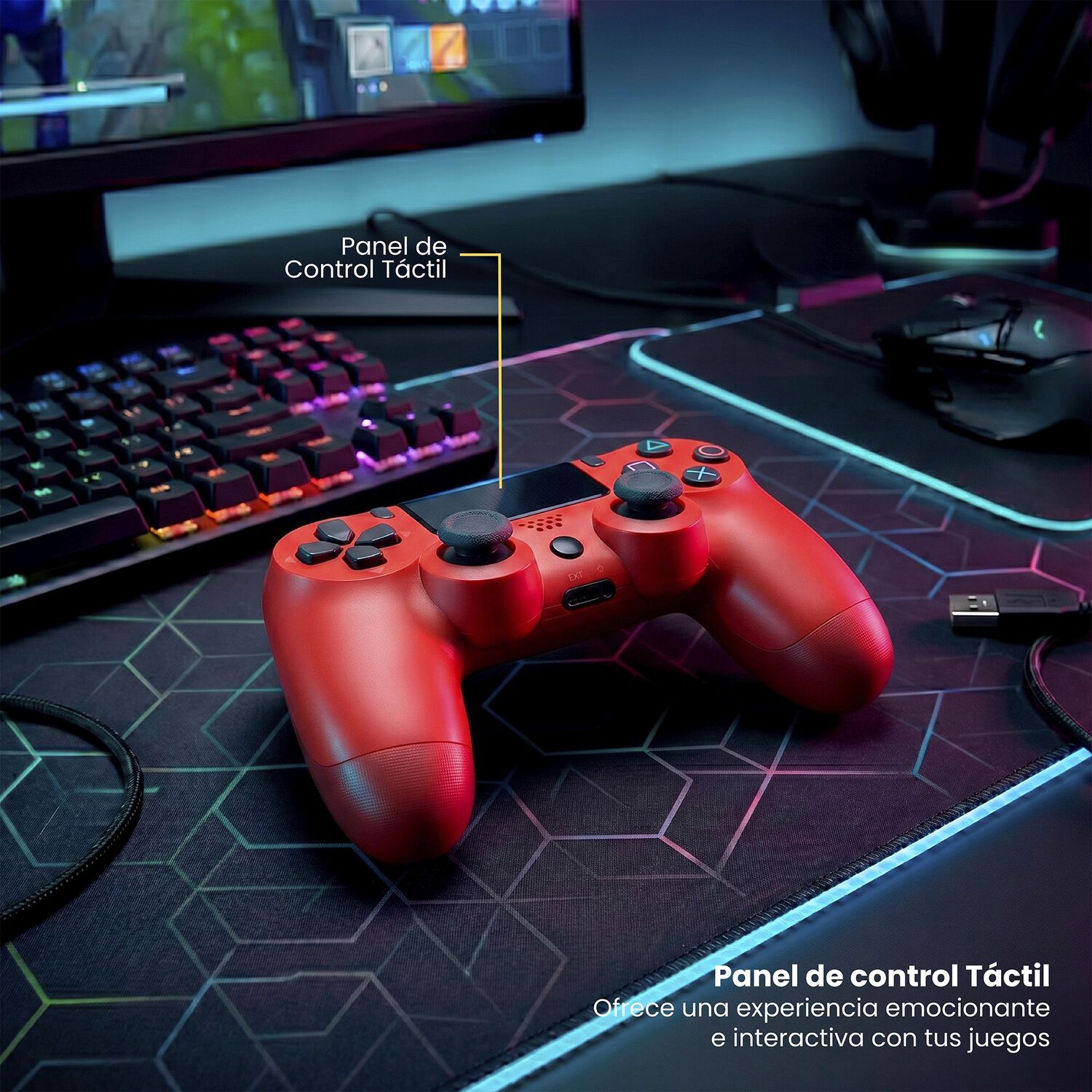 Control Joystick Inal&aacute;mbrico Doble Shock P4 Rojo Levo image number 5.0