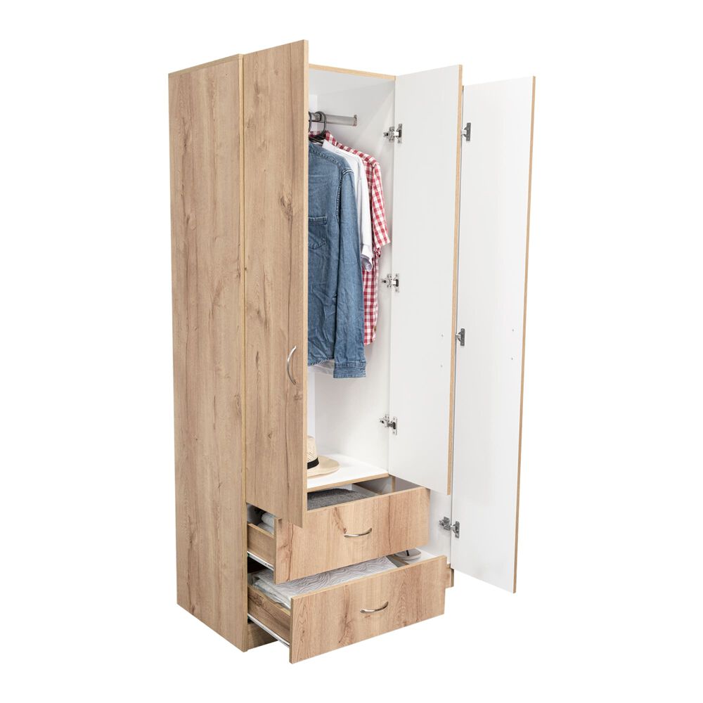 Closet 3 Puertas 2 Cajones Café Claro Y Blanco 180x90x47 Cm image number 1.0