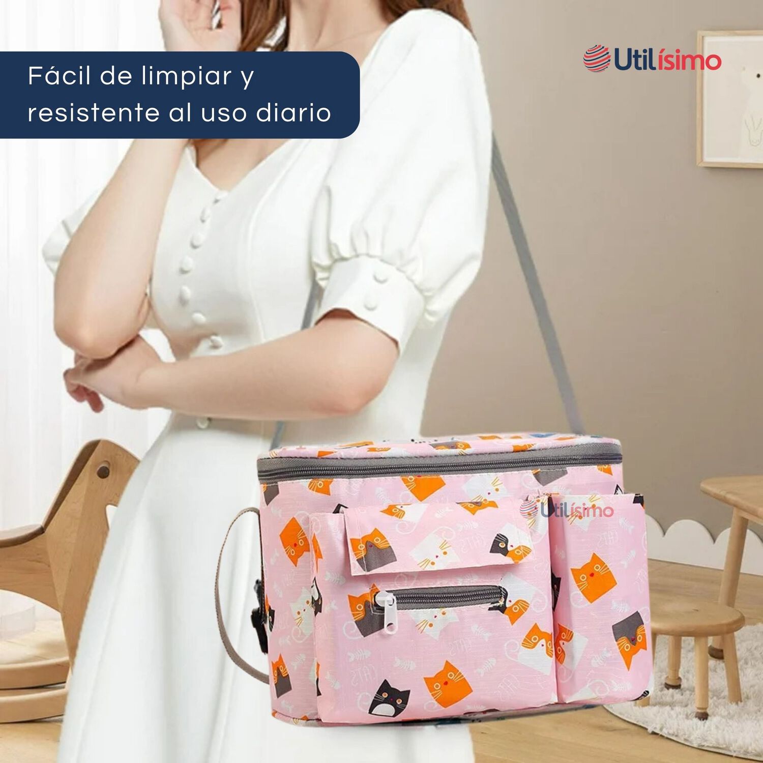 Bolso Maternal Mochila Para Coche Pa&ntilde;alera Beb&eacute; Pink Gatos image number 1.0