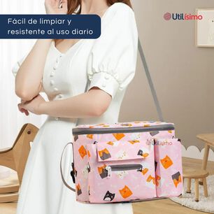 Bolso Maternal Mochila Para Coche Pa&ntilde;alera Beb&eacute; Pink Gatos