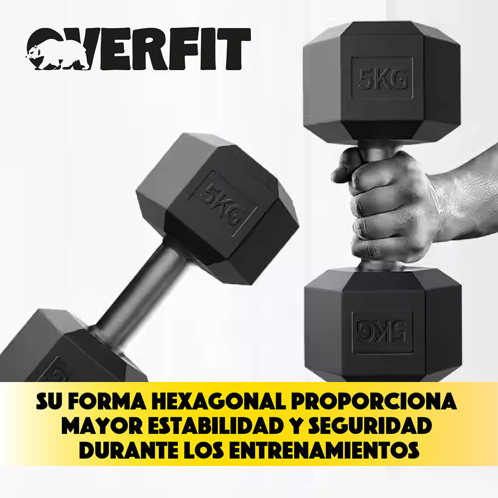 Mancuerna Hexagonal 5kg Par Set X2 Pesas Pvc 10kg Overfit image number 6.0