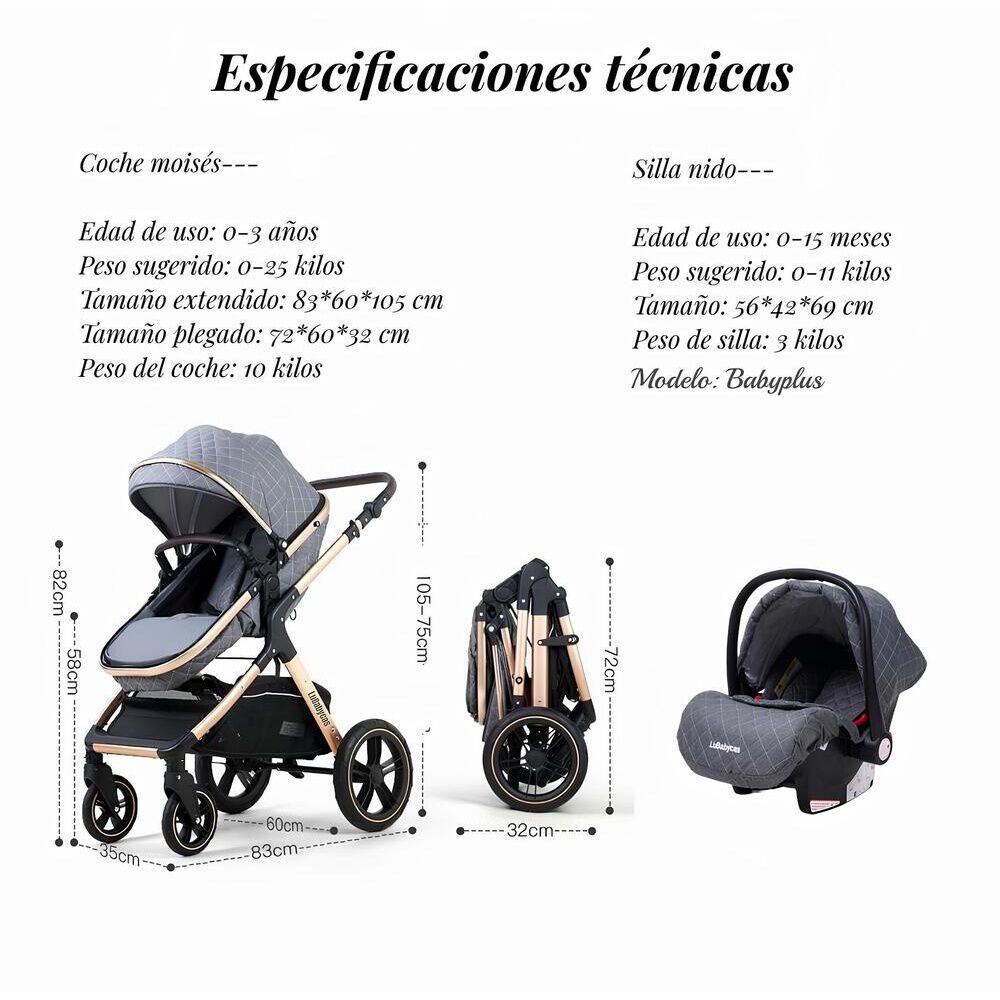 Coche Travel System Con Accesorios Lubabycas X1 Gris image number 2.0