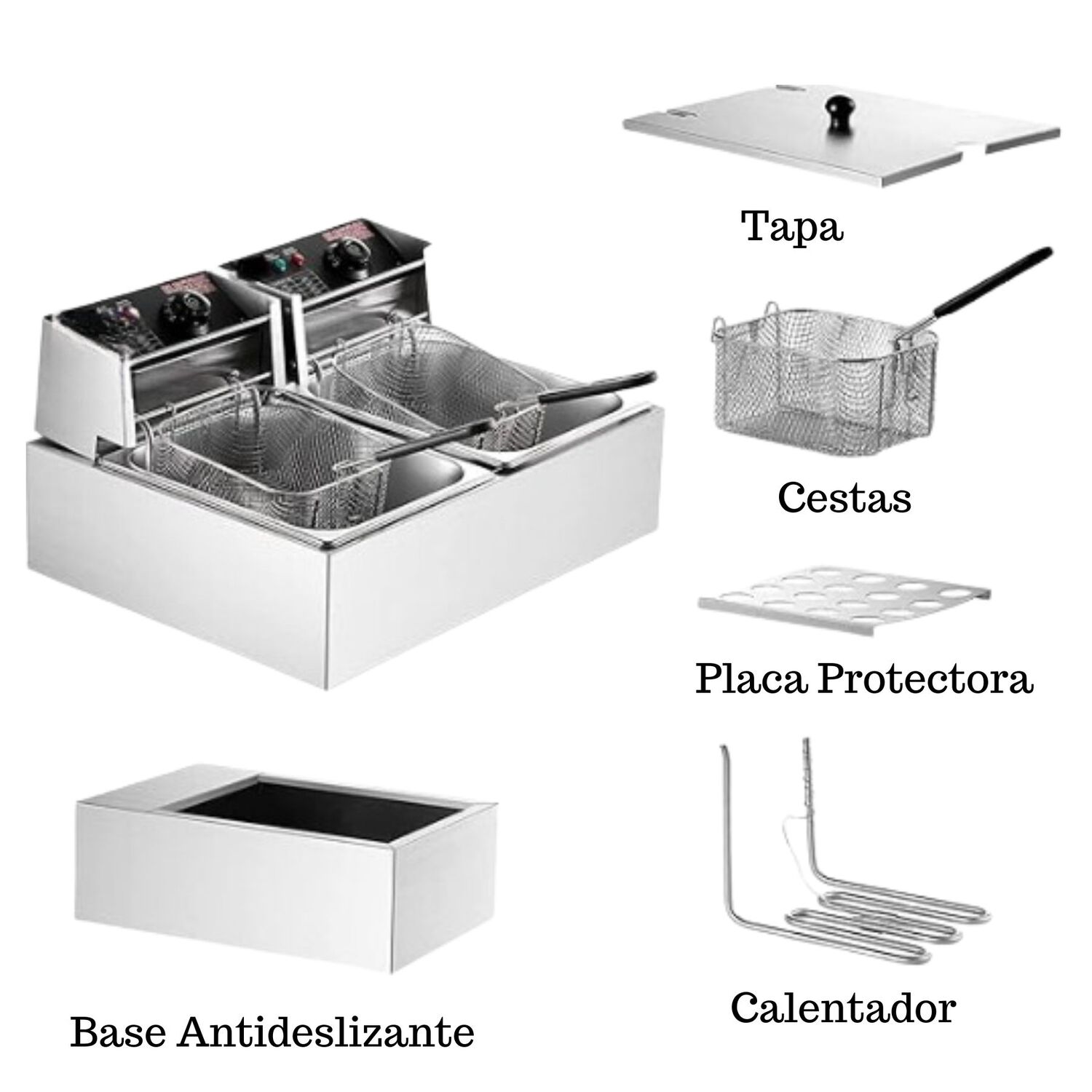 Freidora El&eacute;ctrica 12l Acero Inox 5500w Potente 2 Puestos image number 4.0