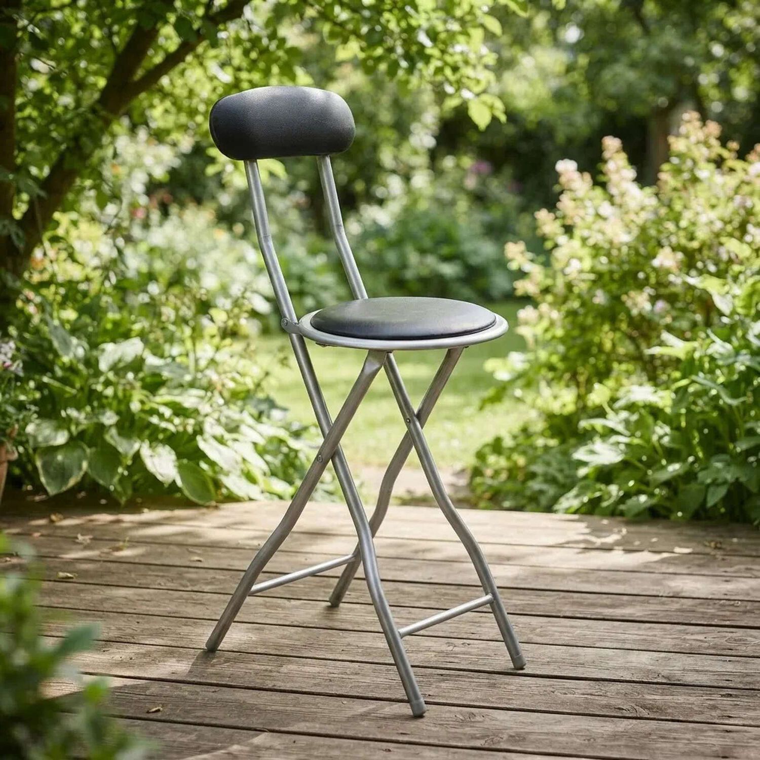 Silla Plegable Port&aacute;til Con Respaldo Multiuso Negro Y Gris image number 0.0