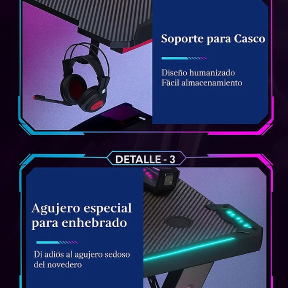 Escritorio Gamer Profesional 120x60x72cm Mesa Con Luces Rgb image number 2.0