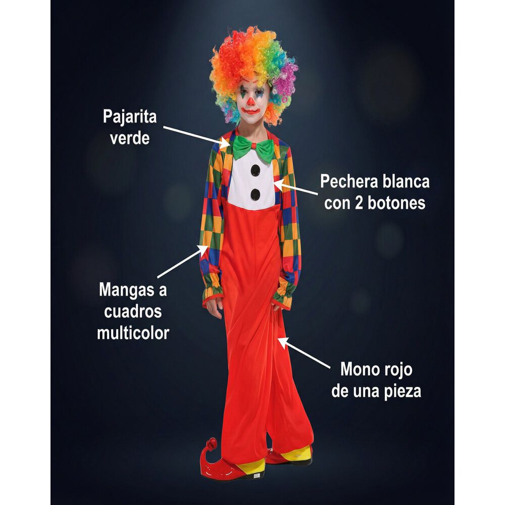 Disfraz Cosplay Payaso Buf&oacute;n Ni&ntilde;o image number 7.0