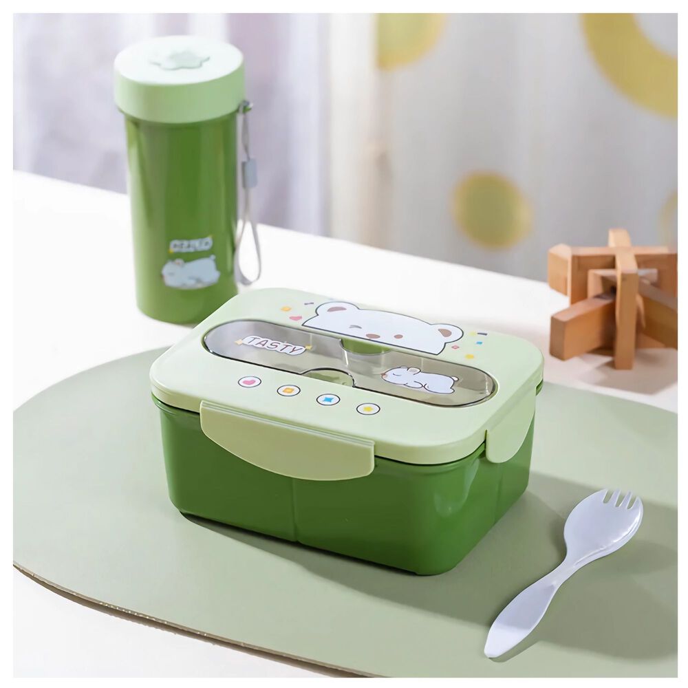 Fiambrera Contenedor Osito Tasty 1200 Ml + Cubiertos Táper Infantil Green image number 0.0