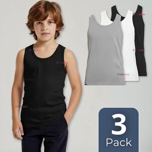 Pack 3 Camiseta Sin Manga B&aacute;sica Suave 100% Algod&oacute;n Colores Surtidos Ni&ntilde;o Y Juvenil