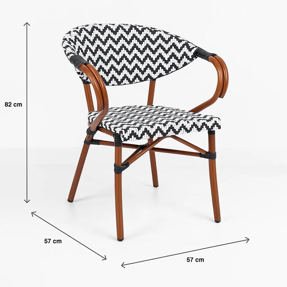 Pack De 4 Sillas Bistro Parisina Textileno Enrejado Con Reposabrazos - Blanca Con Negro image number 3.0