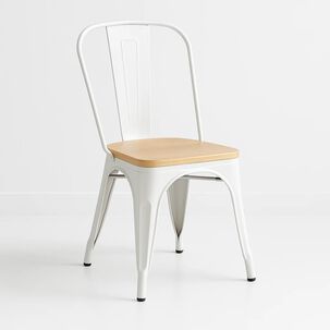 Silla Tolix Con Asiento De Madera Clara - Blanca