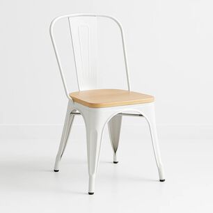 Silla Tolix Con Asiento De Madera Clara - Blanca