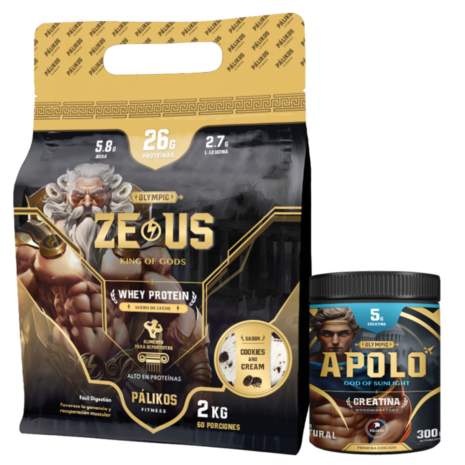 100% Whey Protein Zeus 2kg Doypack Cookies And Creams +creatina Apolo 300g image number 0.0