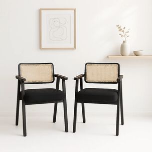 Pack De 2 Sitiales Acolchado Chandigarh Butaca Rattan - Negro