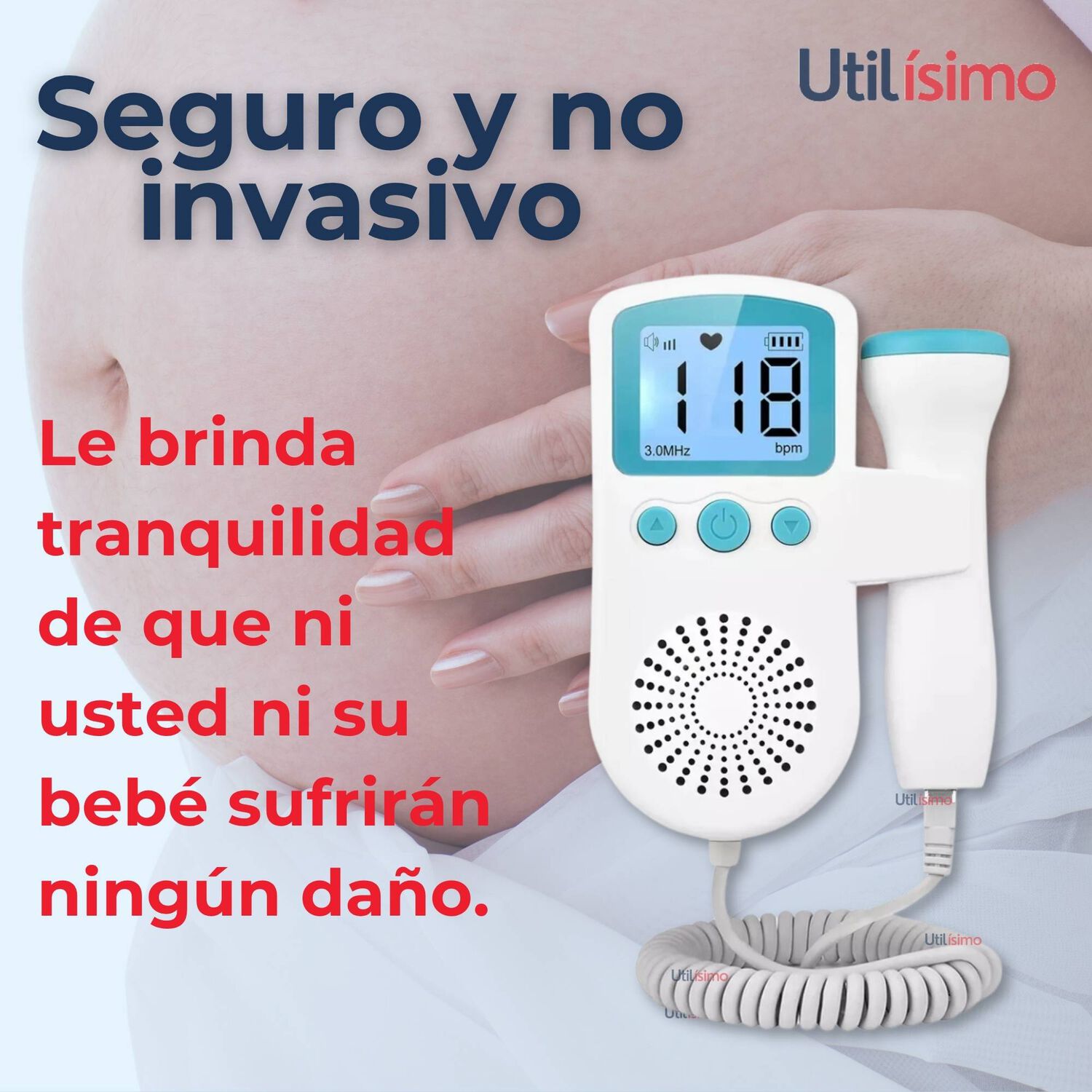 Monitor Fetal Doppler Latidos Fetales Coraz&oacute;n Beb&eacute; Blanco Azul image number 7.0