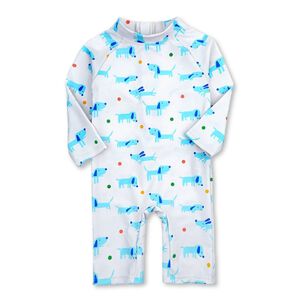 Traje De Ba&ntilde;o Enterito Manga Larga Ni&ntilde;o Jump Kids Blanco Perritos