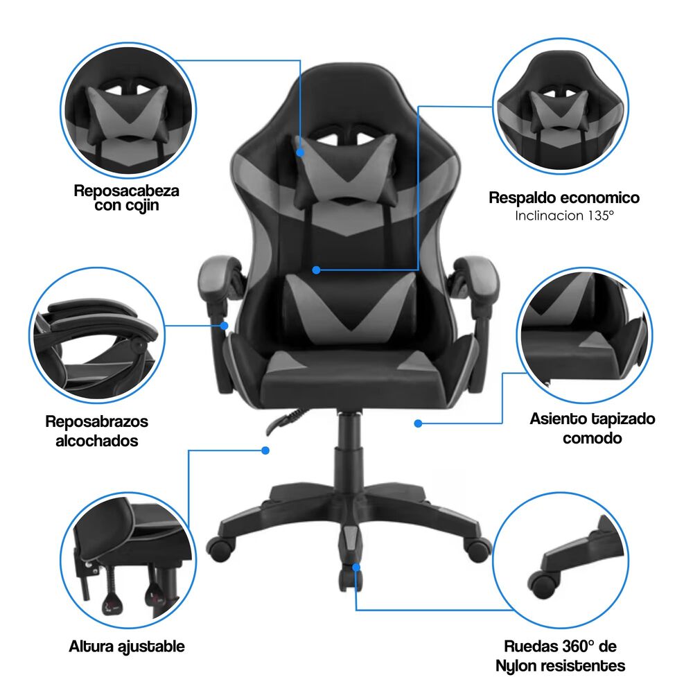 Silla Gamer Tokio Negra Y Gris- Ergon&oacute;mica Con Cojines Y Reclinable Para Un Confort &Oacute;ptimo image number 1.0