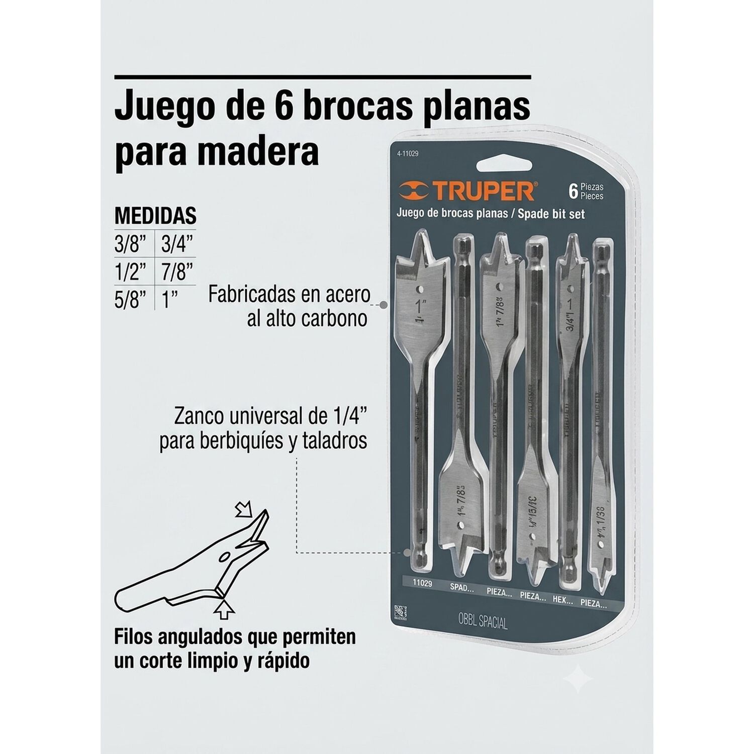 Juego De Brocas Planas Para Madera, 6 Piezas, Truper J-bpt-6 image number 3.0