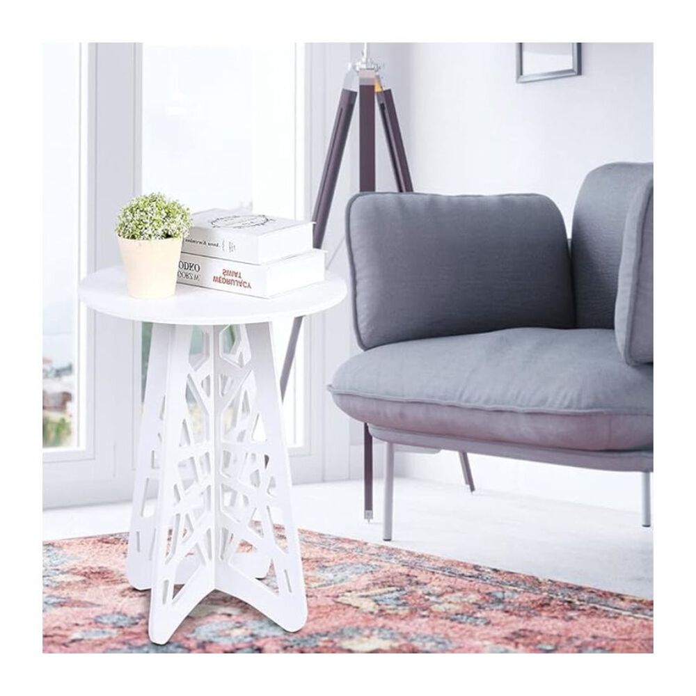 Mesa Auxiliar Moderna De Centro Decoración Redondo Blanca image number 1.0