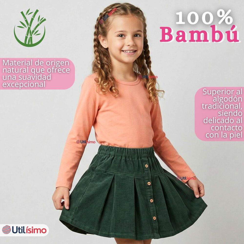 Pack 6 Camisetas Poleras Bamb&uacute; Cuello Redondo Primera Capa Manga Larga Colores Surtido Ni&ntilde;a image number 3.0