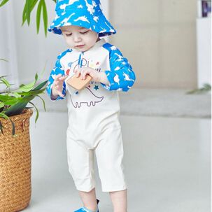 Traje De Ba&ntilde;o Enterito Manga Larga Ni&ntilde;o Jump Kids Blanco Dinosaurio