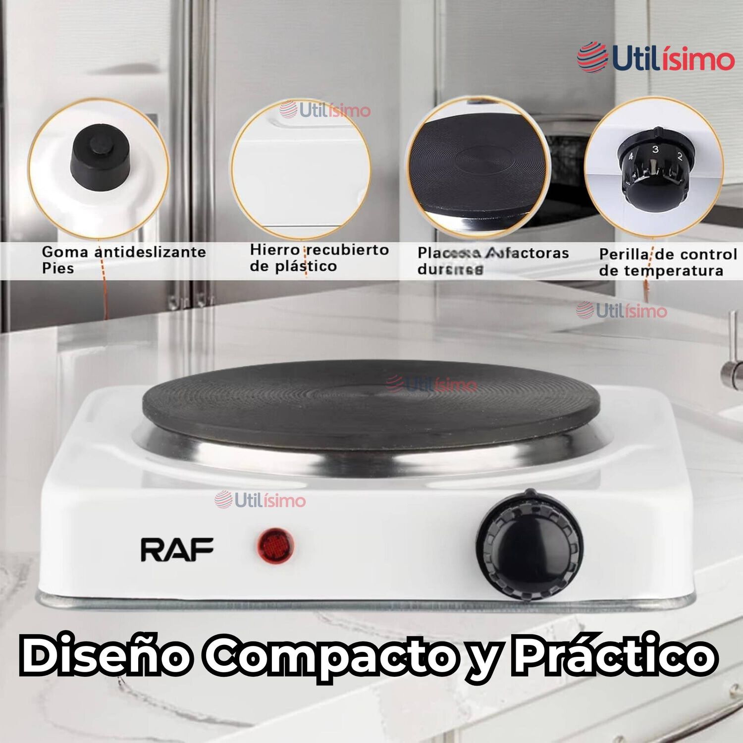 Cocina El&eacute;ctrica Port&aacute;til 1 Plato 1000w De Potencia Blanco image number 4.0