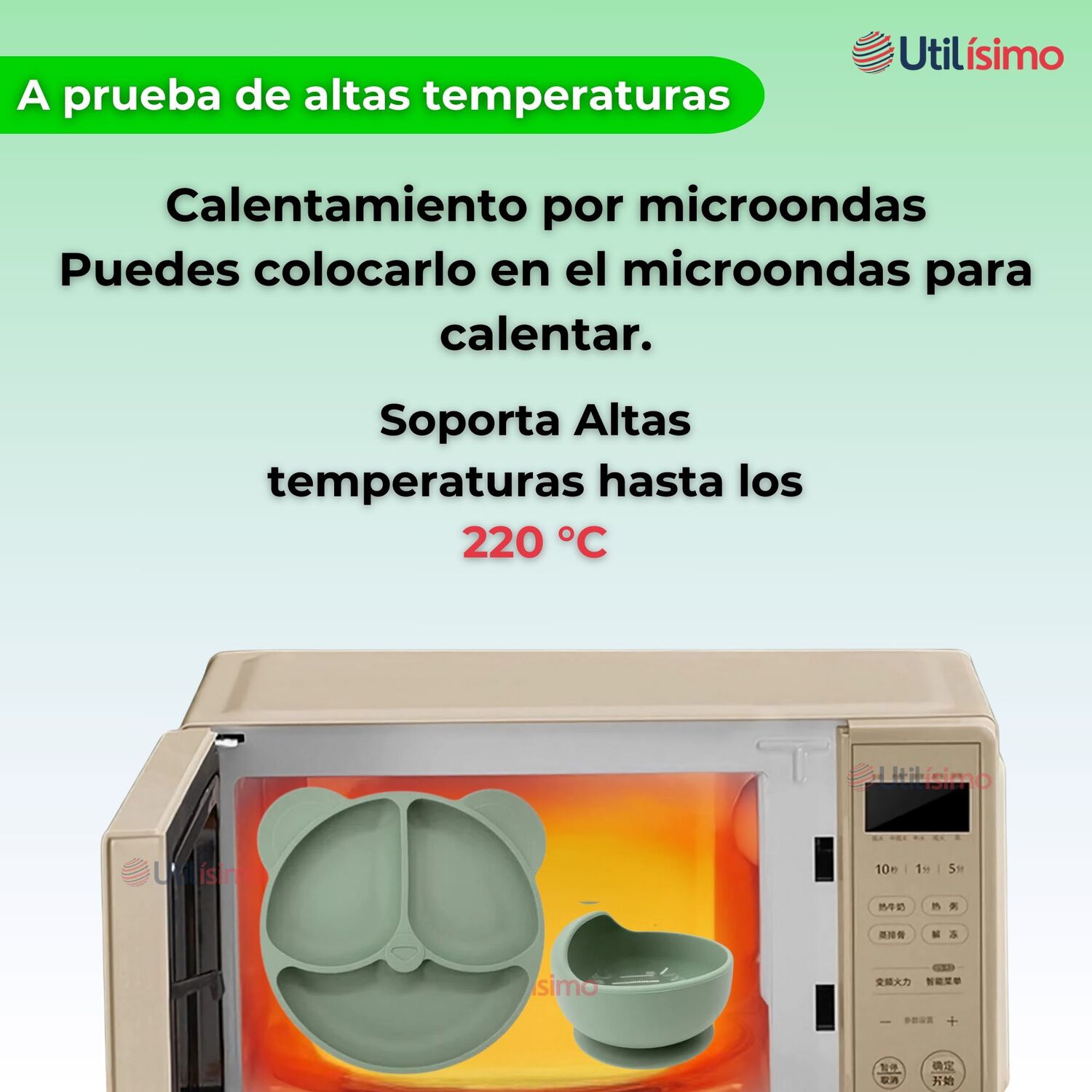 Set De Alimentaci&oacute;n Beb&eacute; Silicona De Oso 6 Piezas Libre Bpa Color Verde image number 3.0