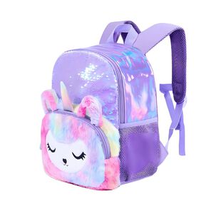 Mochila Escolar Unicornio Felpa Brillos Lentejuelas