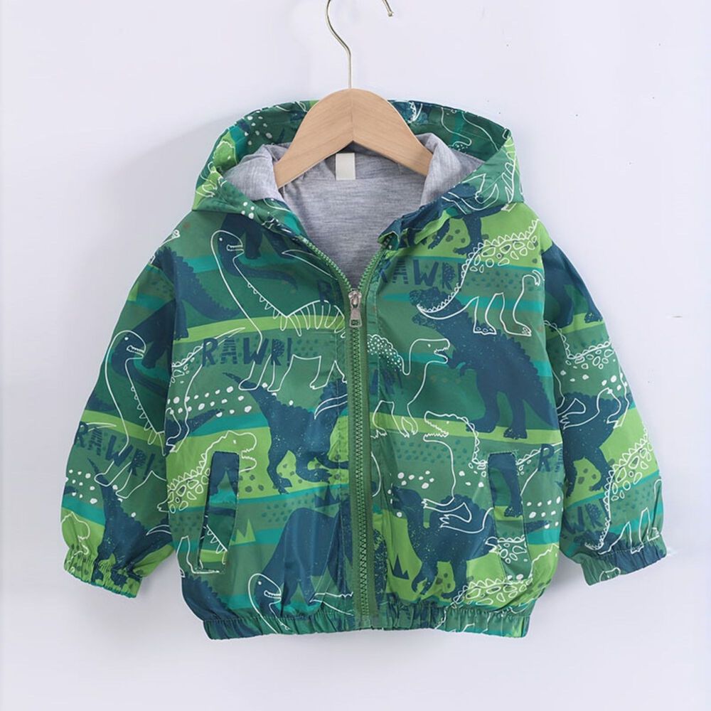 Cortaviento Impermeable Chaqueta Estampado Ni&ntilde;o Beb&eacute; Light Green Dinosaur image number 0.0