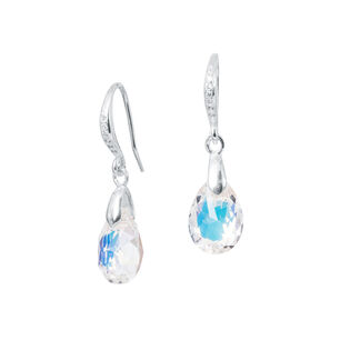 Aros Gota De Luz Plata Italiana 925 Y Cristal Genuino Aurora Boreal