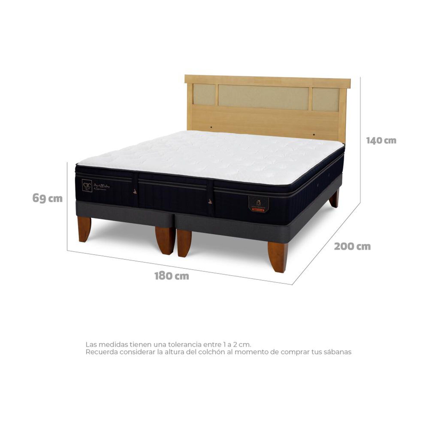 Cama Europea Cic Linea Premium / King / Base Dividida + Respaldo image number 4.0