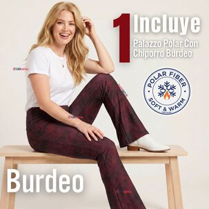 Pantal&oacute;n Polar Con Chiporro Palazzo Mujer Calza Elasticada T&eacute;rmica Burdeo