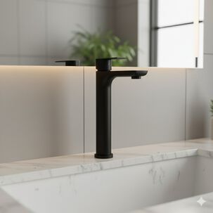 Monomando Lavatorio Llave Modelo Bruna Alto High Stretto Acabado Mate Color Negro