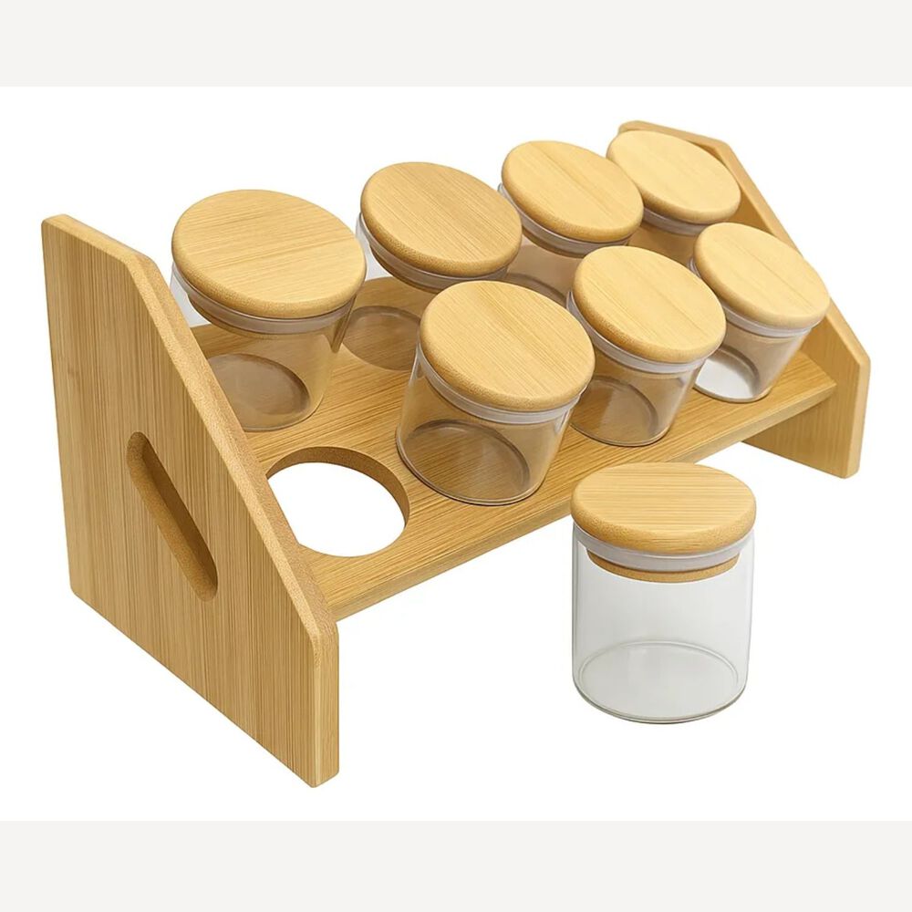 Set 8 Frascos Condimenteros Especiero Con Tapa Bambu Cocina image number 3.0