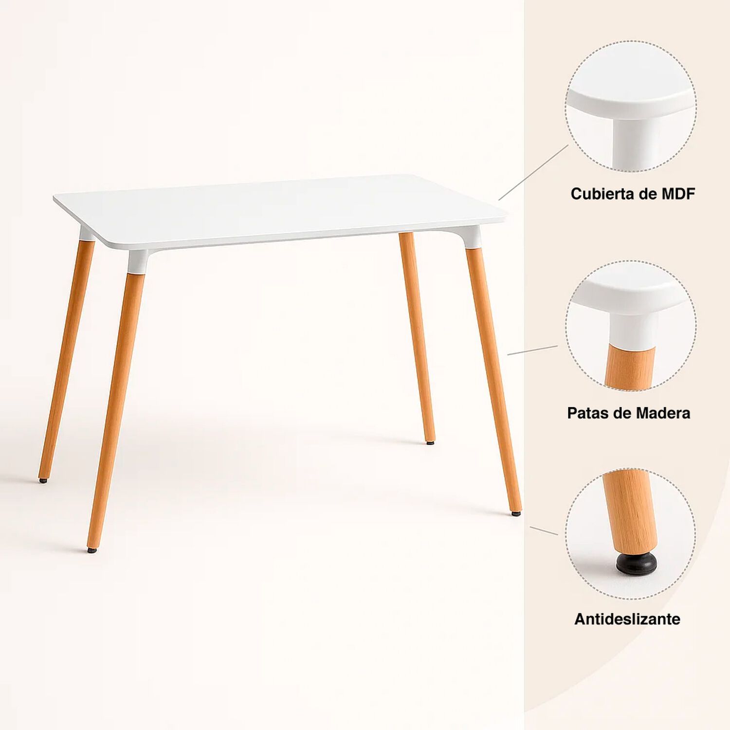 Mesa Rectangular De Comedor - Blanca 120x80 Cms image number 4.0