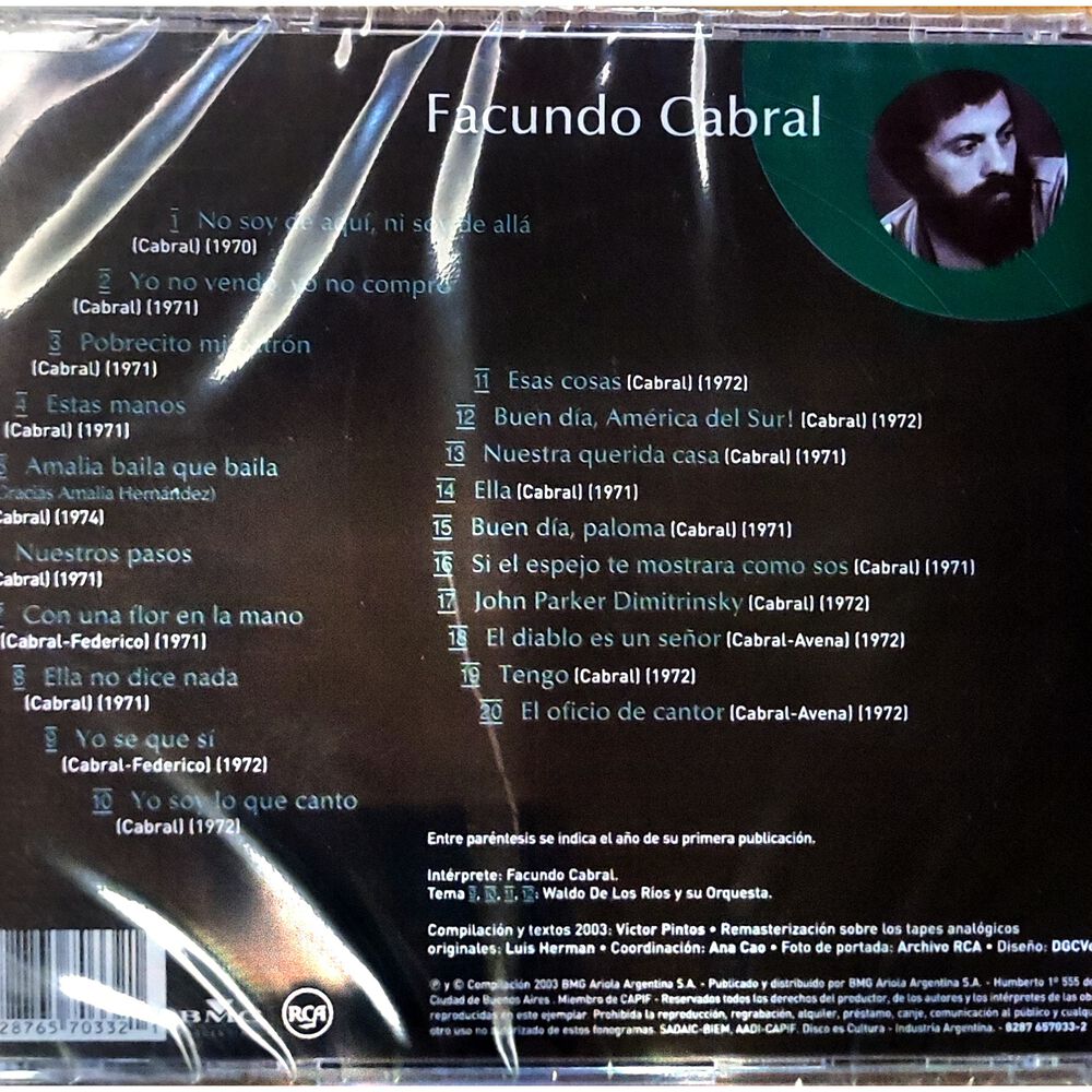 Facundo Cabral - Inolvidables Rca: 20 Grandes Exitos | Cd image number 1.0