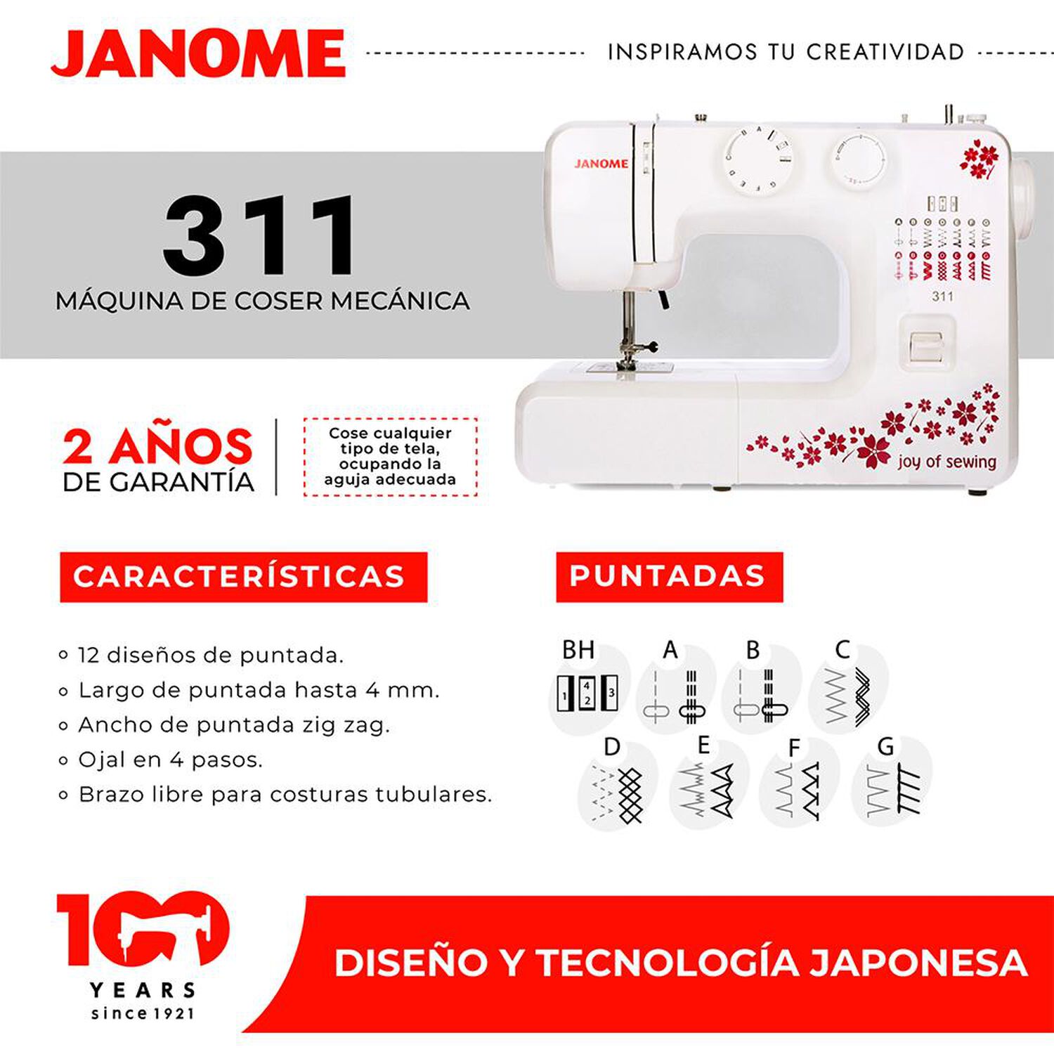 Combo Janome M&aacute;quina de Coser 311 + M&aacute;quina Overlock 8002D image number 3.0