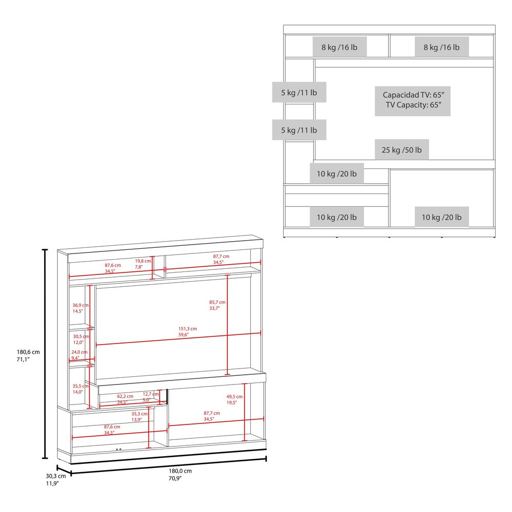 Estante Tv 65" 180,6x180x30,3 Cm 2 Puertas image number 5.0
