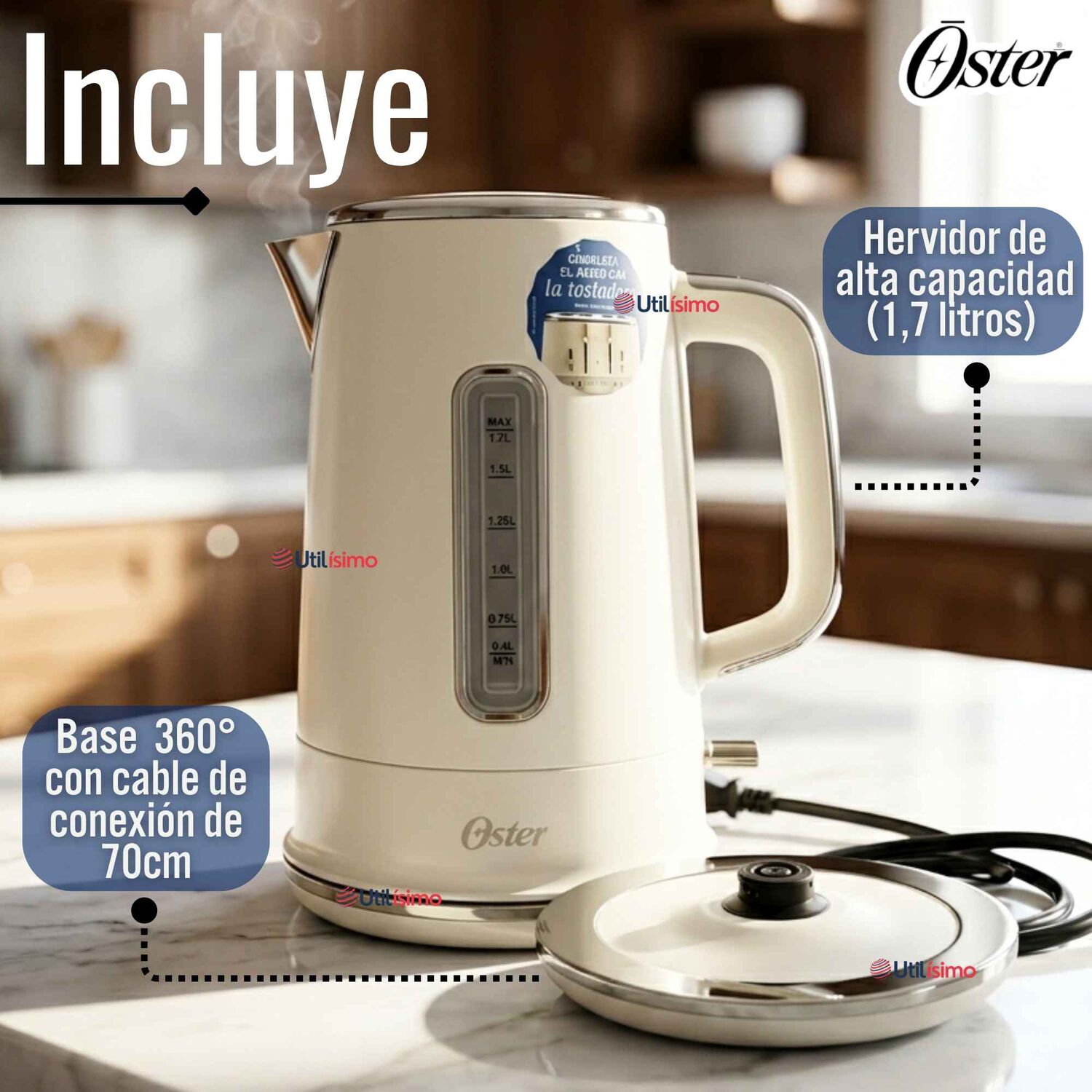 Hervidor El&eacute;ctrico Oster De 1.7 Litros Para T&eacute; Caf&eacute; E Infusiones Bvstkt8107om-052 image number 1.0
