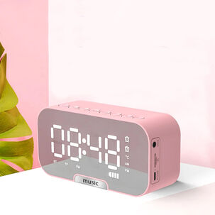 Radio Reloj Despertador Digital Parlante Bluetooth Y Espejo Rosa