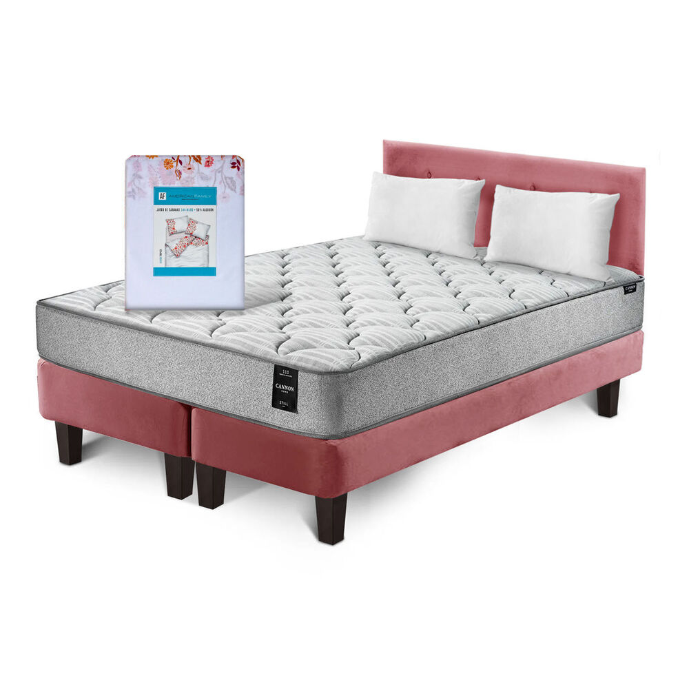 Combo Cama Cannon 2 Plazas Textil + Respaldo Tela Palo Rosa image number 1.0