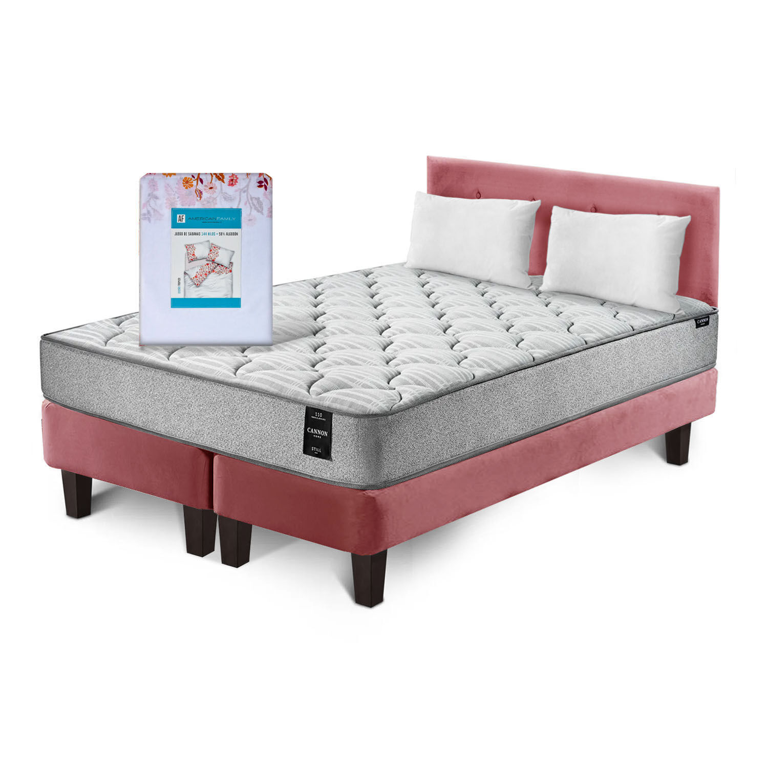 Combo Cama Cannon 2 Plazas Textil + Respaldo Tela Palo Rosa image number 1.0