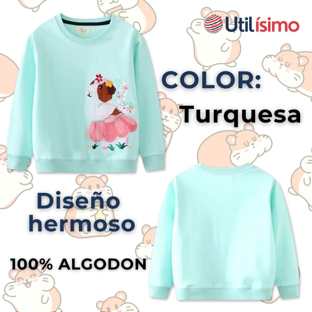 Poler&oacute;n Ni&ntilde;a Manga Larga 100% Algod&oacute;n Turquesa Hamster image number 1.0