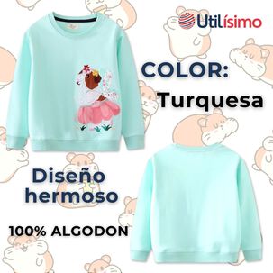 Polerón Niña Manga Larga 100% Algodón Turquesa Hamster