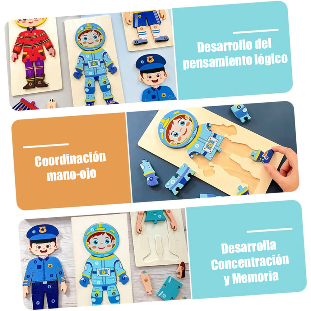 Puzzle Rompecabezas De Madera Encaje Didactico Profesiones image number 5.0