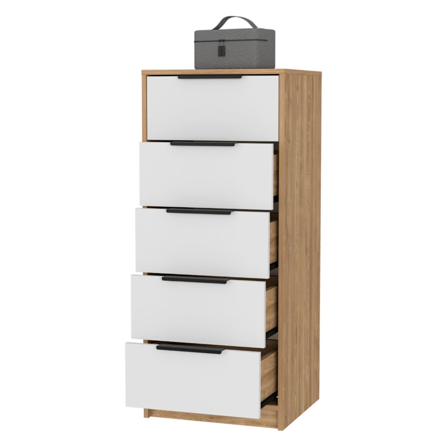Comoda 5 Cajones Fm-002c - Cafe Claro Y Blanco image number 1.0