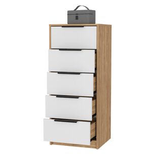 Comoda 5 Cajones Fm-002c - Cafe Claro Y Blanco
