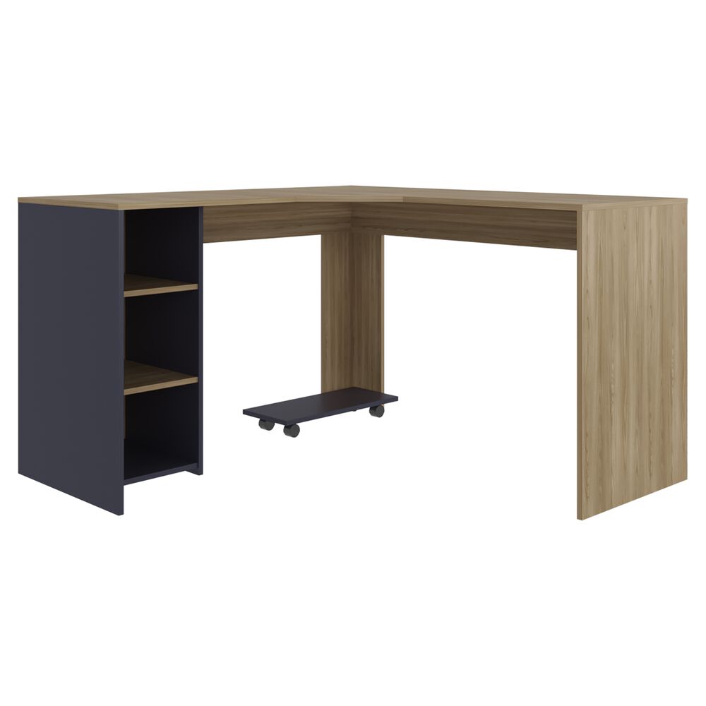 Escritorio En L Con Base Para Cpu Caf&eacute; Claro Y Azul 76,5x130x130 Cm image number 0.0